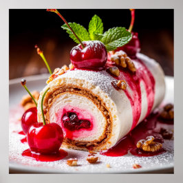 Lecker efterrullsbulle med färska körsbär poster