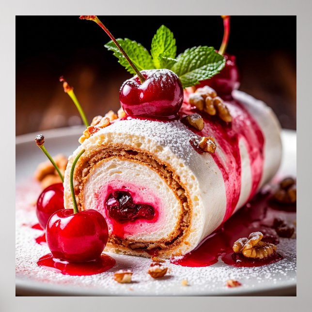Lecker efterrullsbulle med färska körsbär poster (Framsidan)