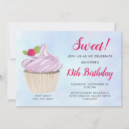 Lecker Rosa Cupcake med Jordgubbe på toppen födels Inbjudningar