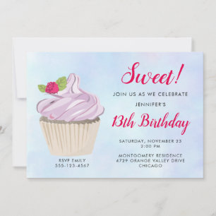 Lecker Rosa Cupcake med Jordgubbe på toppen födels Inbjudningar