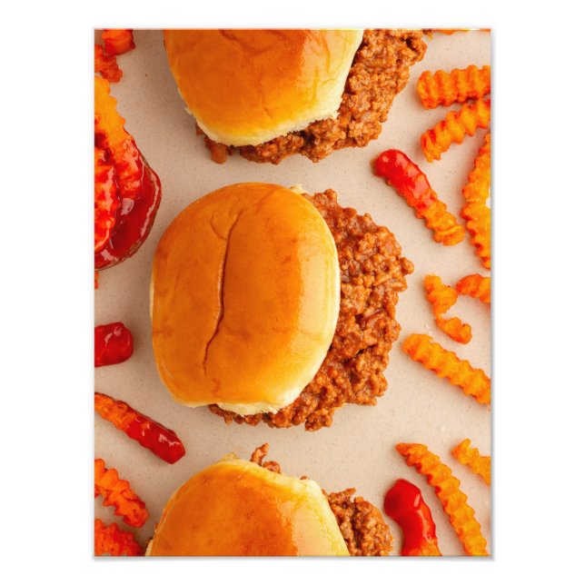 Lecker Sloppy Joe och pommes frites Fototryck (Framsidan)