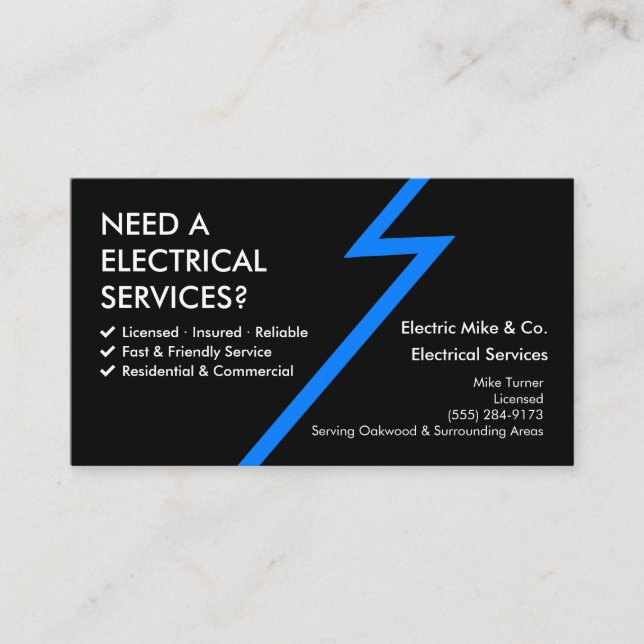 lectrician Business Card Template | Electrical Ser Visitkort (Framsida)