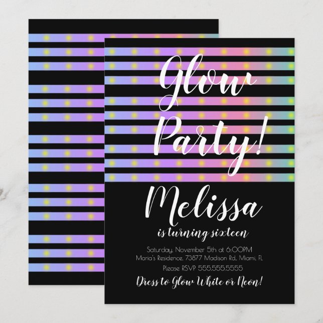 LED-ljus Crazy Neon Glöd i mörkret Party Inbjudningar (Fram/baksida)
