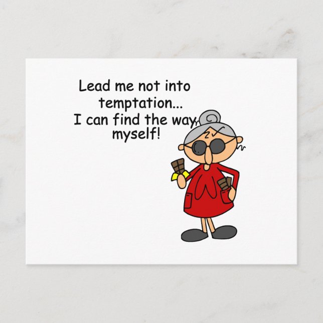 Led mig inte till Tempation Humor Vykort (Framsida)