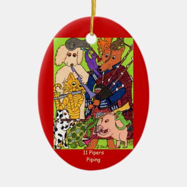 Leda i rör för 11 pipblåsare julgransprydnad keramik (Framsidan)