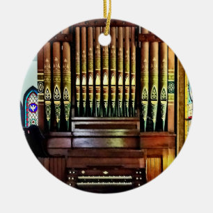 Leda i rör organ i kyrka julgransprydnad keramik