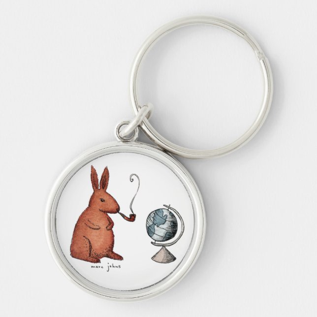 leda i rör-röka kanin - rundakeychain rund silverfärgad nyckelring (Framsidan)