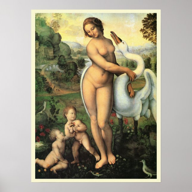 Leda och Svan av Leonardo da Vinci Poster (Framsidan)