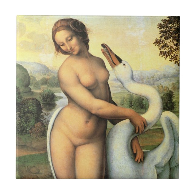 Leda och Svan inom Leonardo da Vinci Kakelplatta (Framsidan)