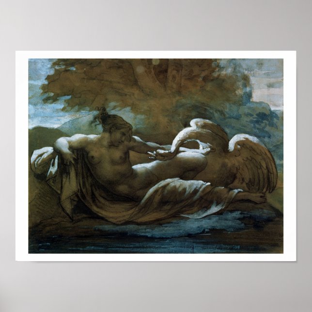 Leda och Svan (svart krita och w/c) Poster (Framsidan)