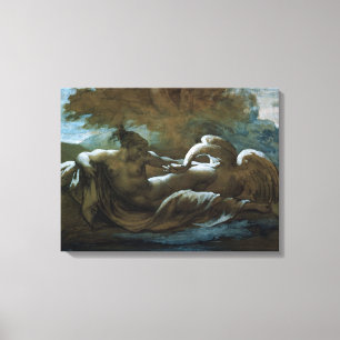 Leda och svanen (svart krita och w/c) canvastryck