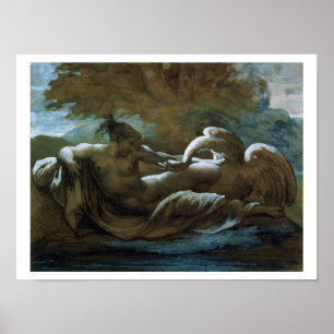 Leda och svanen (svart krita och w/c) poster