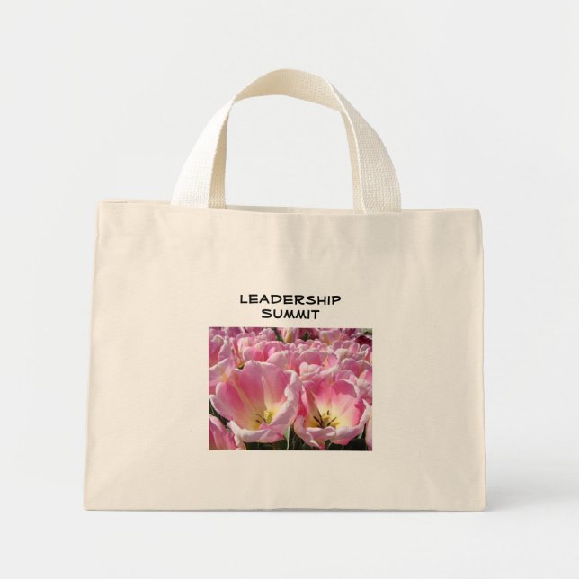 Ledarskapstoppmöte handväskor Rosa Tulpan Blommor Mini Tygkasse (Framsidan)
