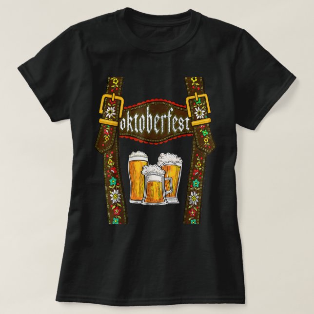 Lederhosen Suspenders Oktoberfest Bavarian München T Shirt (Design framsida)