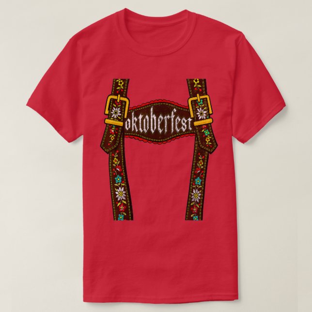 Lederhosen Suspenders Oktoberfest Bavarian München T Shirt (Design framsida)