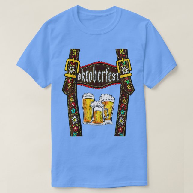 Lederhosen Suspenders Oktoberfest Bavarian München T Shirt (Design framsida)