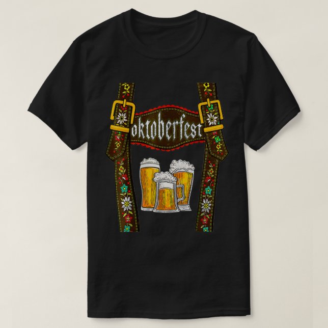 Lederhosen Suspenders Oktoberfest Bavarian München T Shirt (Design framsida)