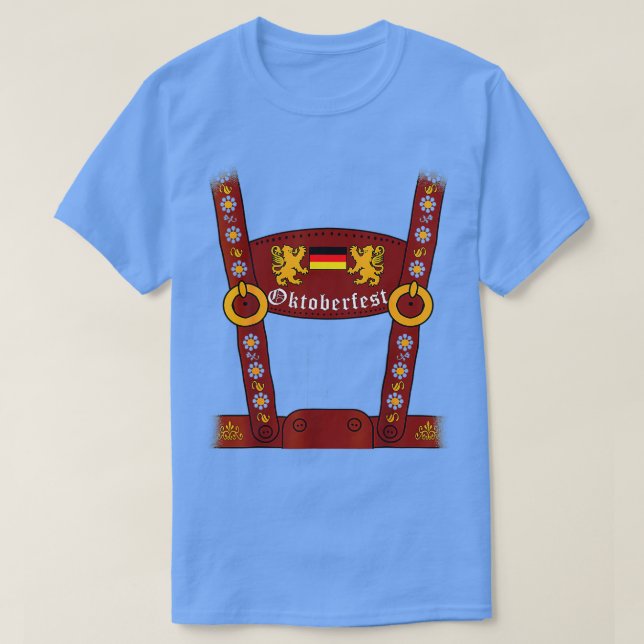 Lederhosen Suspenders Oktoberfest Halloween Bavari T Shirt (Design framsida)