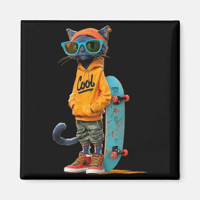 Ledig cool skateboard katt kostym för pojkar och magnet (Framsidan)