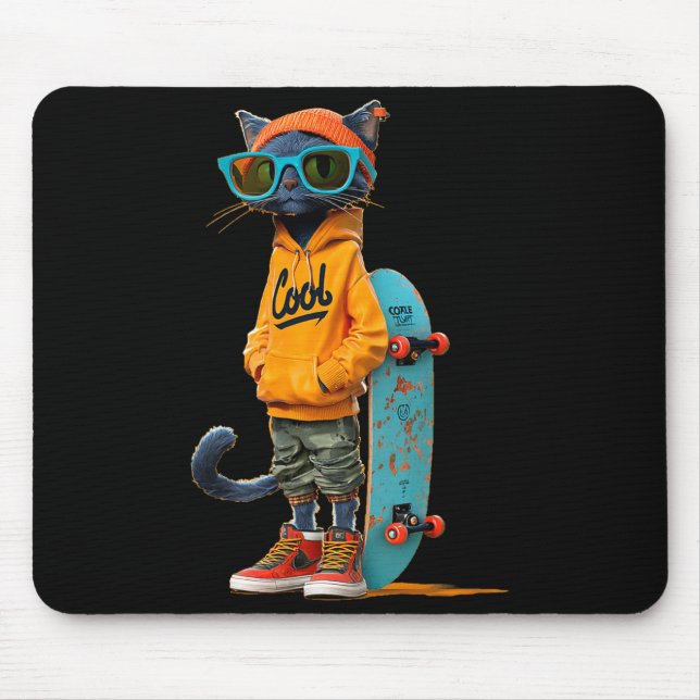 Ledig cool skateboard katt kostym för pojkar och musmatta (Framsidan)