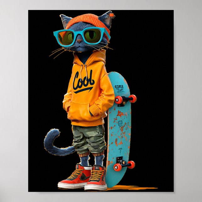 Ledig cool skateboard katt kostym för pojkar och poster (Framsidan)