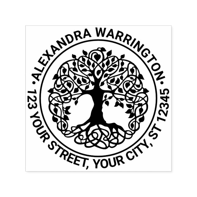 Ledig Träd med Roots Round Namn Returadress Självfärgande Stämpel (Design)