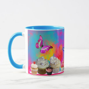 LEDIGA MUFFINSAR OCH BUTTERFLIK Rosa Blue Mugg