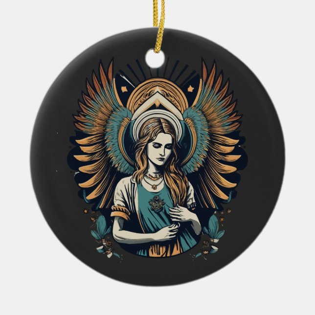 Ledsen Angel i himlen Julgransprydnad Keramik (Framsidan)