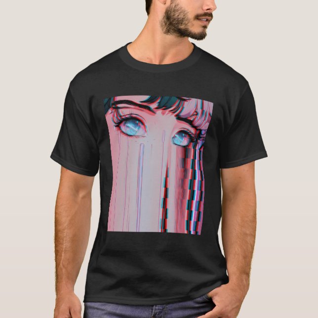 Ledsen Anime Girl Vaporwave Aesthetic Anime Ögon E T Shirt (Framsida)