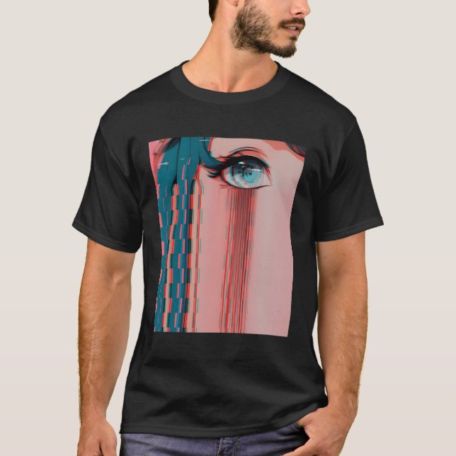 Ledsen Anime Girl Vaporwave Aesthetic Anime Ögon E T Shirt (Framsida)