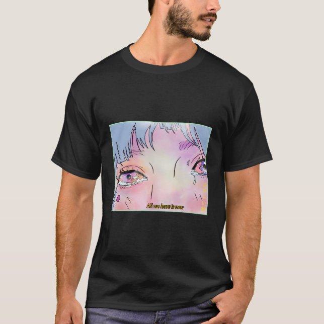 Ledsen Anime Ögon Aesthetic Vaporwave T Shirt (Framsida)