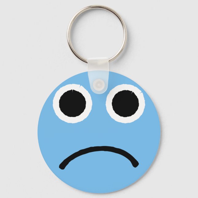 Ledsen Ansikte Blue Frowning Emoticon Emoji Nyckelring (Framsida)