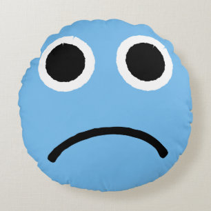 Ledsen Ansikte Blue Frowning Emoticon Emoji Rund Kudde