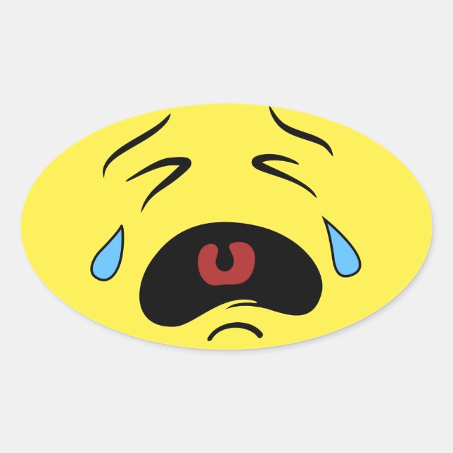 Ledsen Ansikte Emoji Ovalt Klistermärke (Framsida)