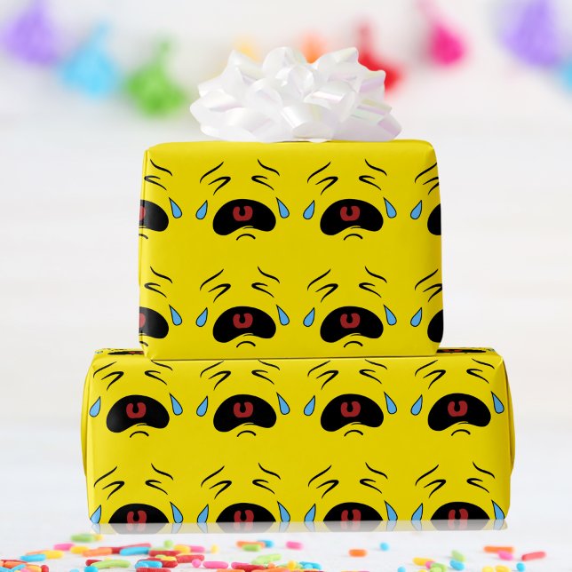 Ledsen Ansikte Emoji Presentpapper (Funny Emoticon Super Sad Face Crying Emoji Wrapping Paper)