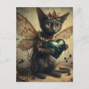 Ledsen Black Cat Fairy Vykort