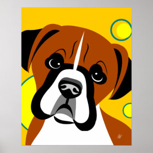 Ledsen Boxer Hund Art ansikte Poster