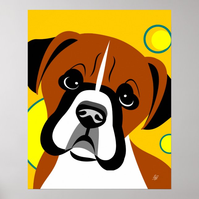 Ledsen Boxer Hund Art ansikte Poster (Framsidan)