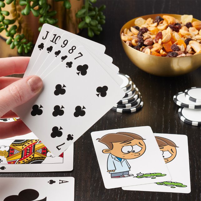 Ledsen Boy Scientist med Brken Experiment Casinokort (Skapare uppladdad)