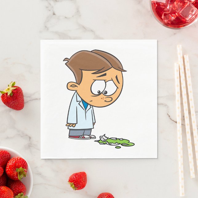 Ledsen Boy Scientist med Brken Experiment Pappersservett (Skapare uppladdad)