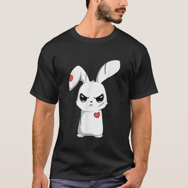Ledsen Broken Cute Emo Bunny Creepy Goth Glad påsk T Shirt (Framsida)