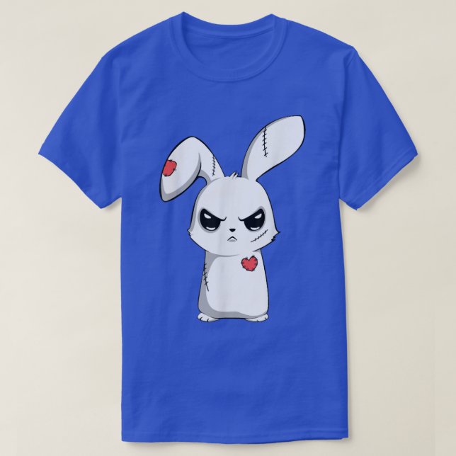 Ledsen Broken Cute Emo Bunny, Creepy Goth Lycklig  T Shirt (Design framsida)