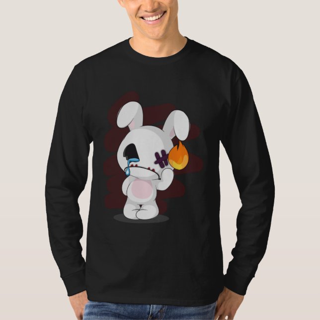 Ledsen Broken Cute Emo Creepy Bunny Goth Horror T Shirt (Framsida)