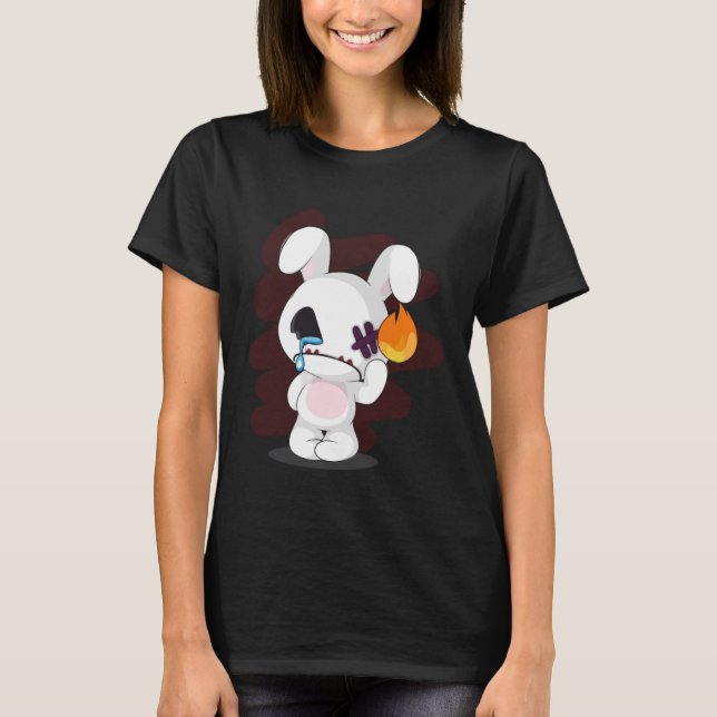Ledsen Broken Cute Emo Creepy Bunny Goth Horror T Shirt (Framsida)