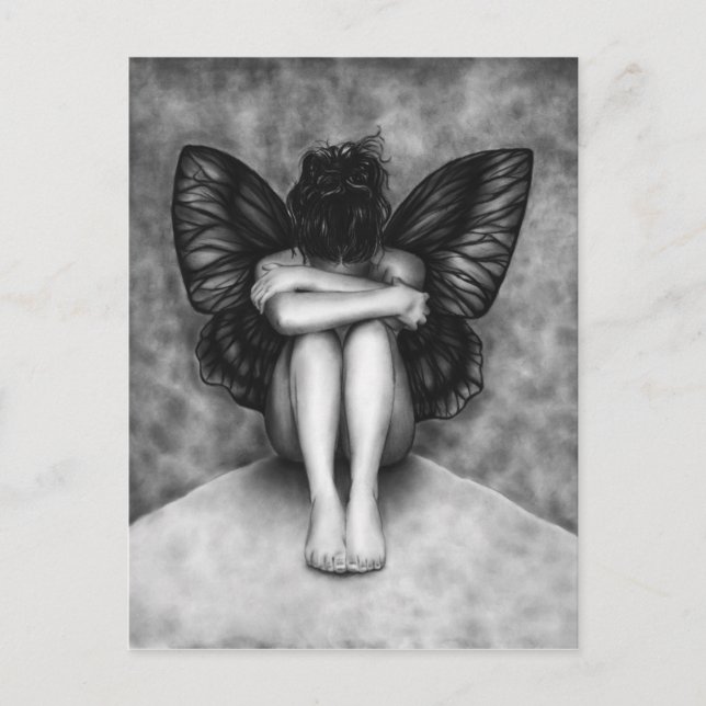 Ledsen Butterfly Girl-vykort Vykort (Framsida)