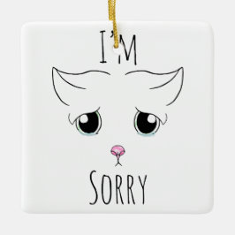 Ledsen Cat Ansikte: Jag är ledsen Julgransprydnad Keramik