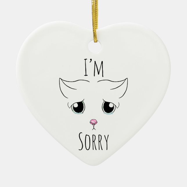 Ledsen Cat Ansikte: Jag är ledsen Julgransprydnad Keramik (Framsidan)