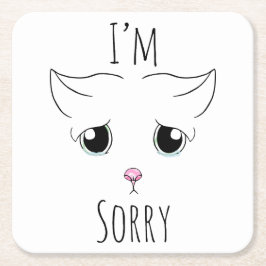 Ledsen Cat Ansikte: Jag är ledsen Underlägg Papper Kvadrat