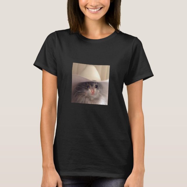 Ledsen Cat Cowboy Hat Meme Funny Internet Viral Jo T Shirt (Framsida)