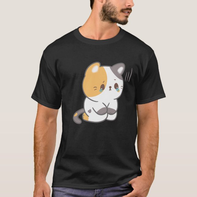 Ledsen Cat in Grunge, Ledsen Cat Emoji T Shirt (Framsida)